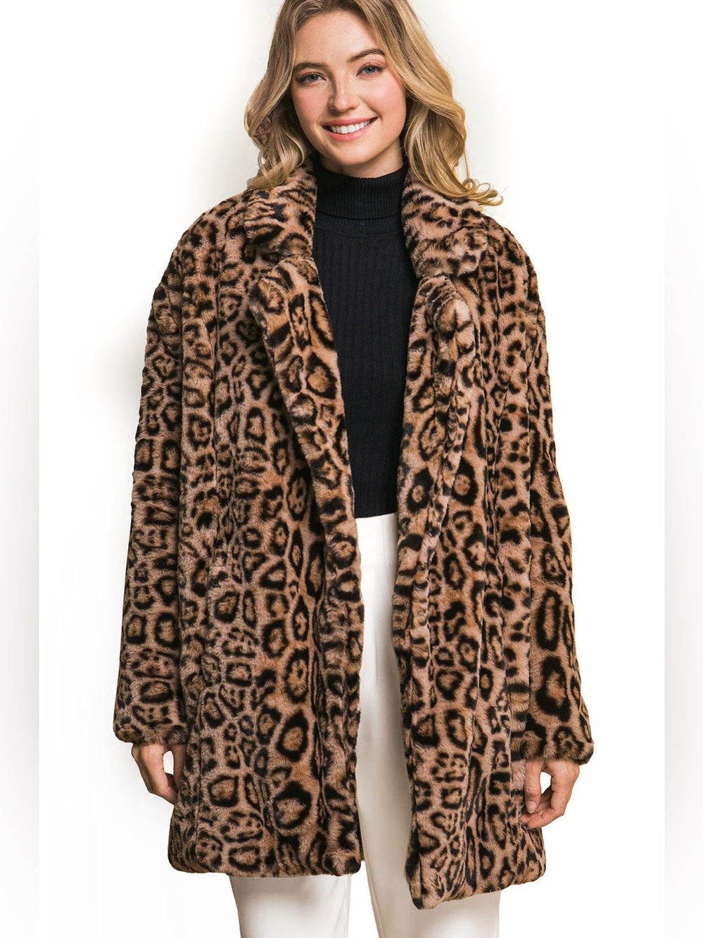Leopard/Cheetah Print Faux Fur Coat